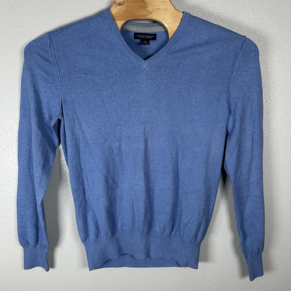 Banana Republic Mens Medium V Neck Sweater Cotton Cashmere Blue‎ Quiet Luxury